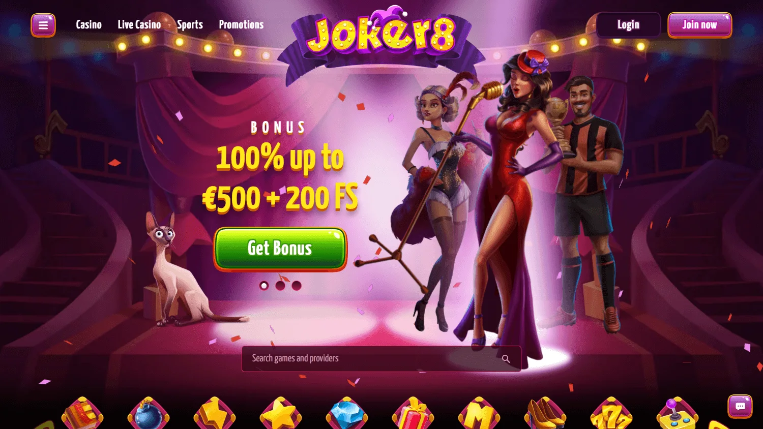 Joker8 Casino home experience on desktop
