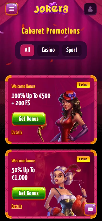 Joker8 Casino promotions on a mobile browser