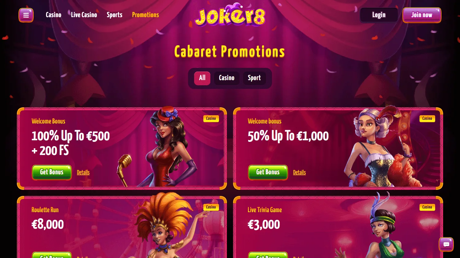 Joker8 Casino promotions on desktop